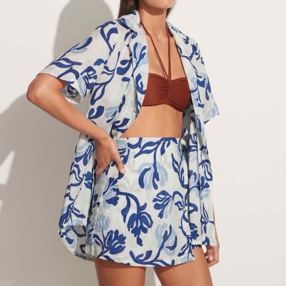 Faithfull The Brand Charlita Shirt Dress Top Ensola Floral Blue Print - Picture 11 of 11